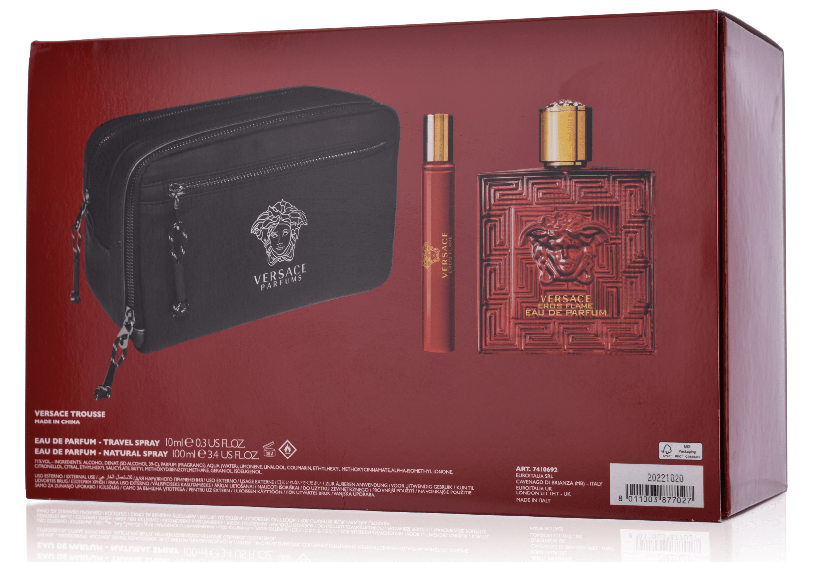 Versace Eros Flame 100 ml Eau de Parfum pour Homme + 10ml EDP + Tasche